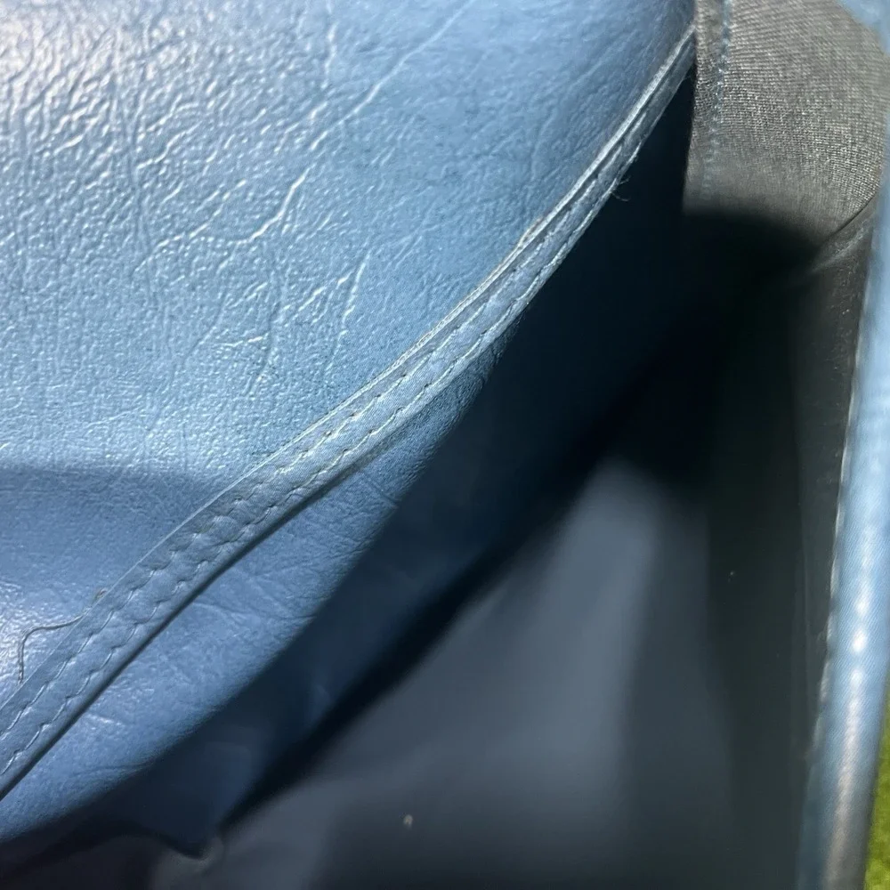 Vintage Blue Leather Duffle Bag 1960s Carry On Weekender American Tourister MINT